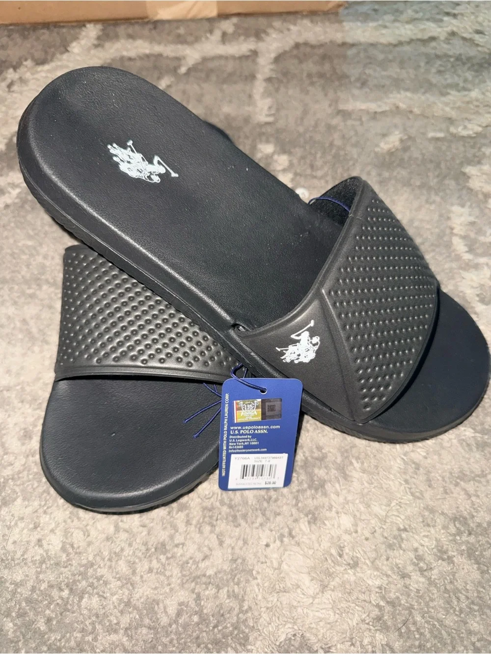 U.S. Polo Assn Men’s Black Sport Slides Size 7-8 NWT